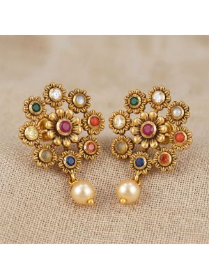 Traditional Navaratna Gold Floral Drops