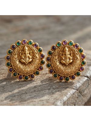 Vedic Ganesha Gemstone Gold Studs