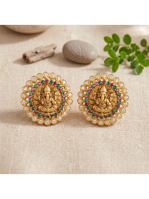 Divine Ganesha Color Stone Gold Studs