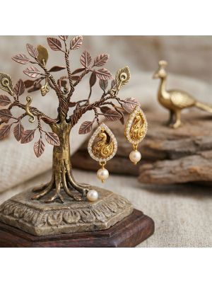 Ornate Mayil Dangler Pearl Golden Drops