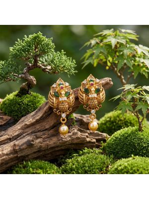 Heritage Peacock Emerald Stones Gold Drops