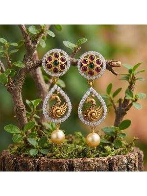 Traditional Multi Stone Peacock Gold Drops