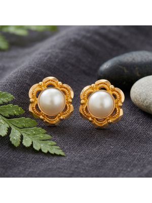 Heritage Floral Pearl Gold Studs
