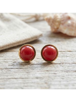 22K Gold Red Coral Stud Earrings