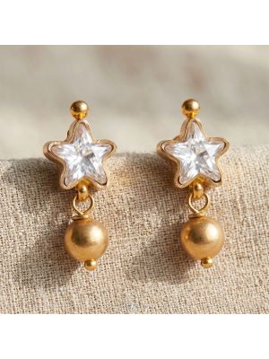 22K Golden Star Stone Drop Earrings