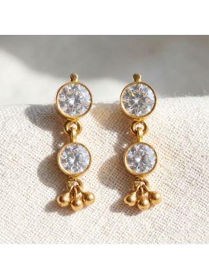 22K Gold Dual Stone Drop Earrings