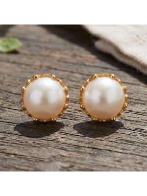 Modern Gold Pearl Stud Earrings