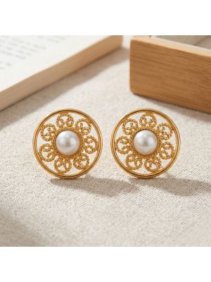 Artistic Filgree Gold Pearl Studs