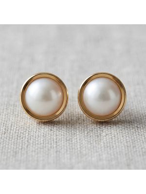 Women's Pearl Studs Gold Earrings