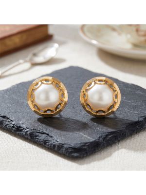 Modern Pearl Gold Stud Earrings