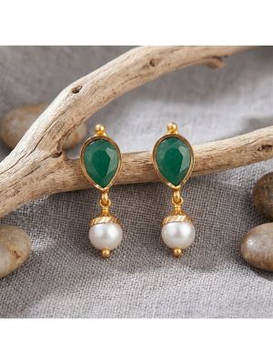 Pearl Drop Gold Emerald Earrings