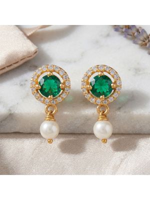 Modest Emerald Gold Pearl Drop Earrings