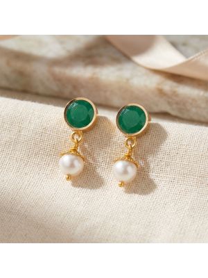 Emerald Gold Pearl Drop Earrings