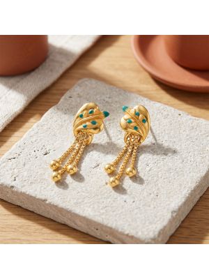 Nature Leaf Casting Gold Drop Earrings