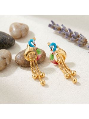 Traditional Peacock Tassel Gold Drop Earrings