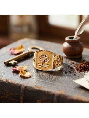 Gents Floral Signet Gold Bolt Ring