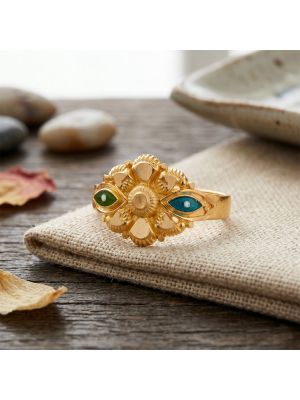 Antique Style Enamel Bloom Gold Ring