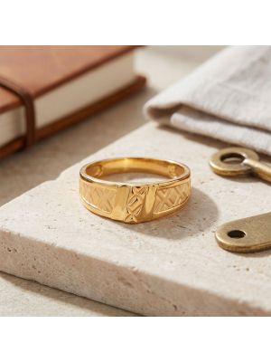 Heritage Geometric Grid Gold Ring