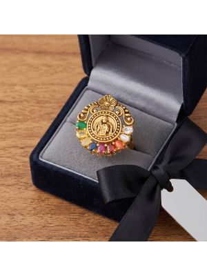 Goddess Lakshmi Navaratna Gold Ring
