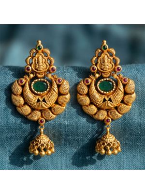 Antique Lakshmi with Emerald Gold Jhumkas