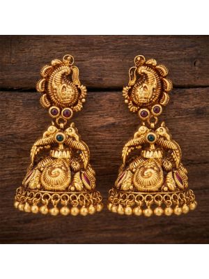 Antique Floral Jimikki Kammal Gold Earrings