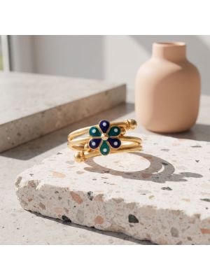 Sovereign Enamel Daisy Coiled Gold Ring