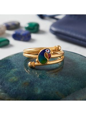 Regal Peacock Enamel Coiled Gold Ring