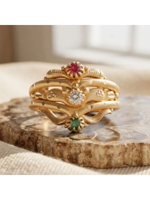 Harmony Solitaire Stacked Gold Ring