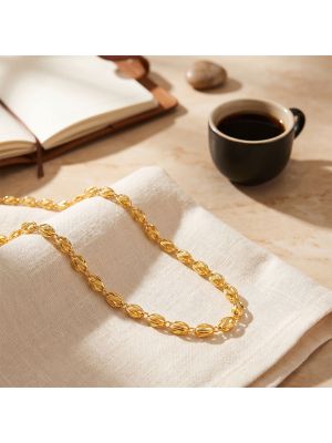 Laser Cut Textured Oval Italian Gold Chain