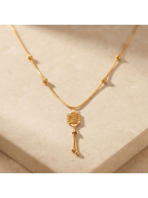 Textured Hexagon Motif Tassel Gold Chain