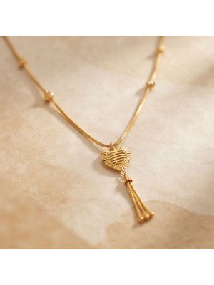 Striated Heart Tassel Gold Chain