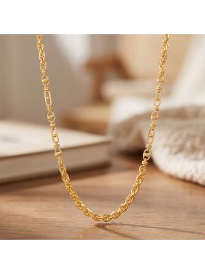 Laser Cut Woven Rope Link Gold Chain