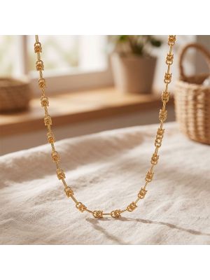 Filigree Floral Station and Bead Link Gold Chain