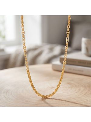 Laser Cut Textured Rope Link Gold Chain