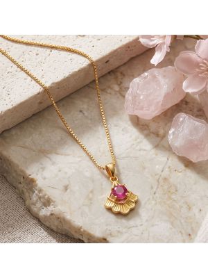 Pink Stone Fan Gold Pendant Chain