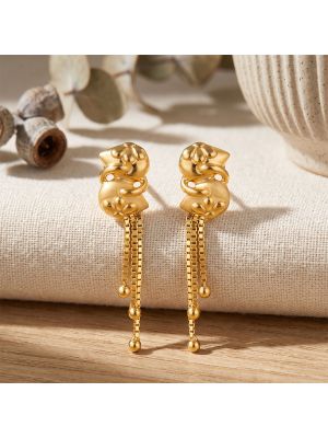 Lotus Tassel Gold Casting Stud Earrings