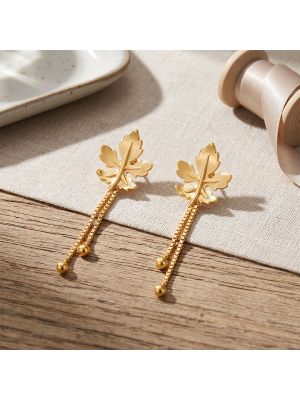 Leaf Casting Gold Chain Drop Earrings