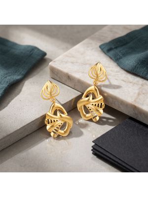 Leaf Scroll Casting Gold Drop Earrings