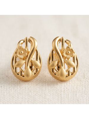 Floral Oval Casting Gold Stud Earrings