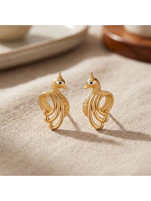 Emerald Peacock Casting Gold Stud Earrings