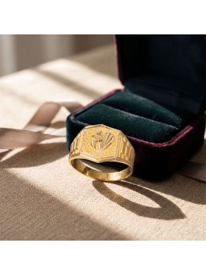 Modern Peacock Signet Gold Ring
