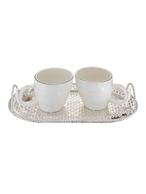 Oval Tray With Handle And White Cup