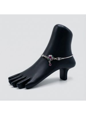 Floral Pendant Design Silver Anklet 