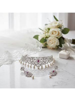 Silver Bridal Necklace set