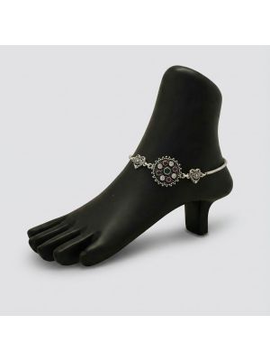 Traditional Heart Motifs Silver Anklet