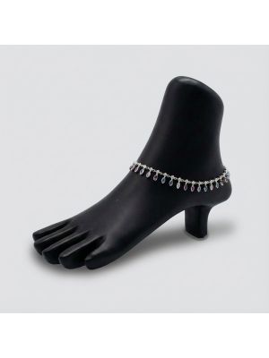 Multi-Color Stone Drops Silver Anklet
