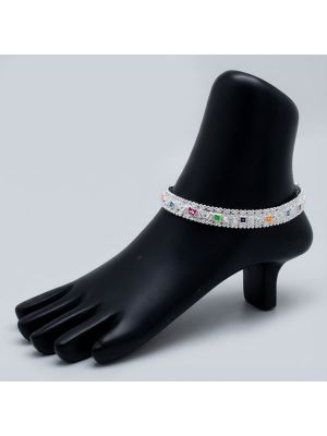 Ornate Multicolor Beadwork Silver Anklet