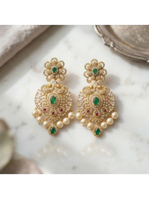 Floral Mayil Silver Earring With Pearl Drops