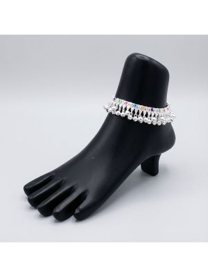 Multicolor Drops Bead Silver Anklet
