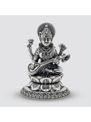 Veena Saraswati Blessing Silver Idol